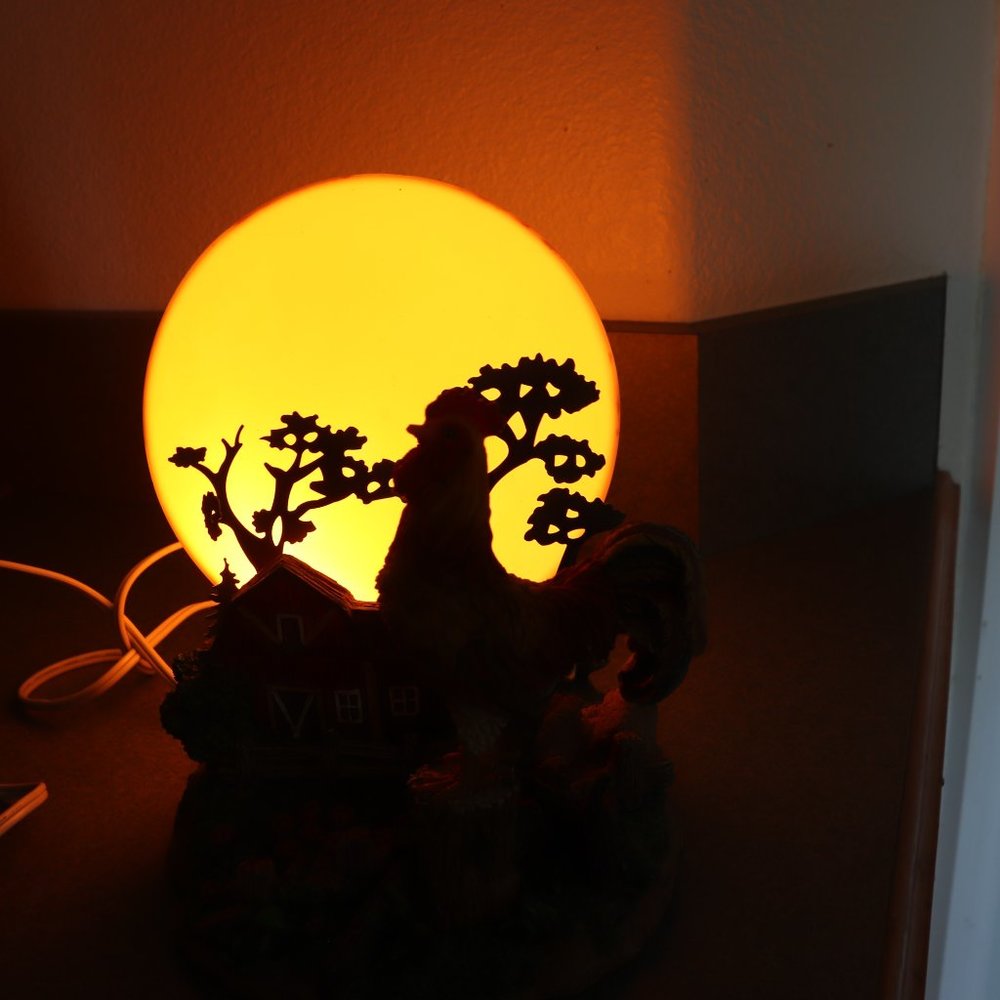 Vintage Farm Scene Moonlight Lamp with Rooster, Barn, and Full Moon - Picture 7 of 7